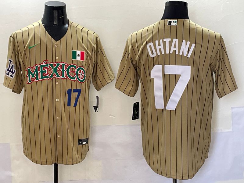 Men Los Angeles Dodgers #17 Ohtani Brown Stripe Mexico Joint Name 2025 Nike MLB Jersey style 49